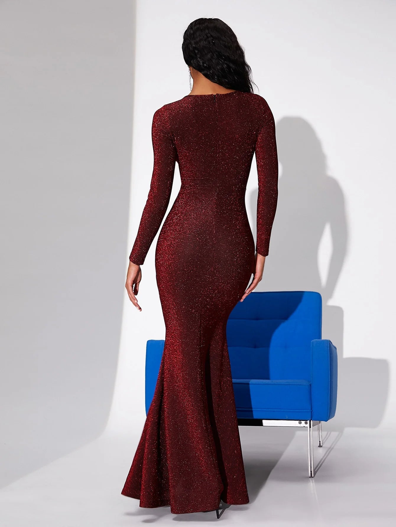 Sweetheart Neck Fishtail Hem Glitter Dress