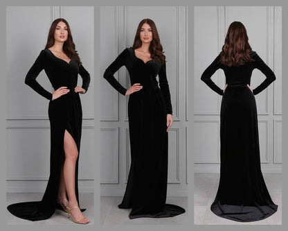 Black Bridesmaid Velvet Dress