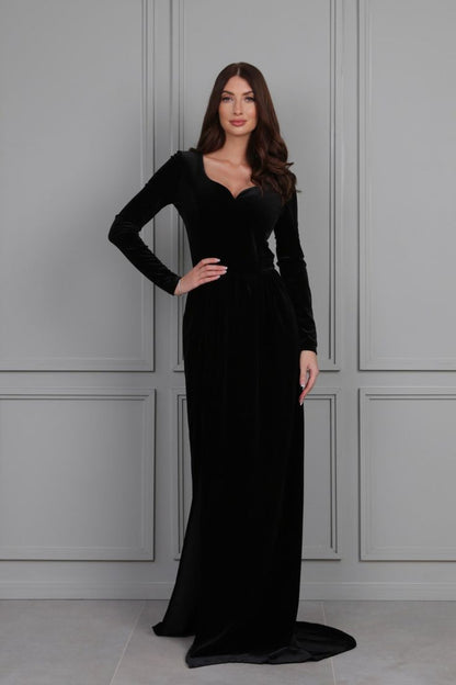 Black Bridesmaid Velvet Dress