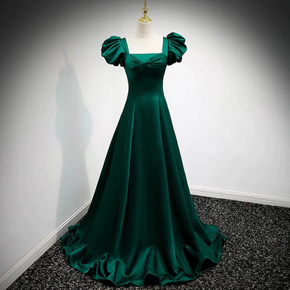 Elegance and Grace Emerald A-line Puff Sleeve Gown