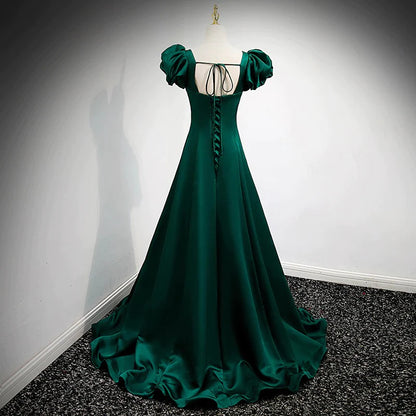 Elegance and Grace Emerald A-line Puff Sleeve Gown
