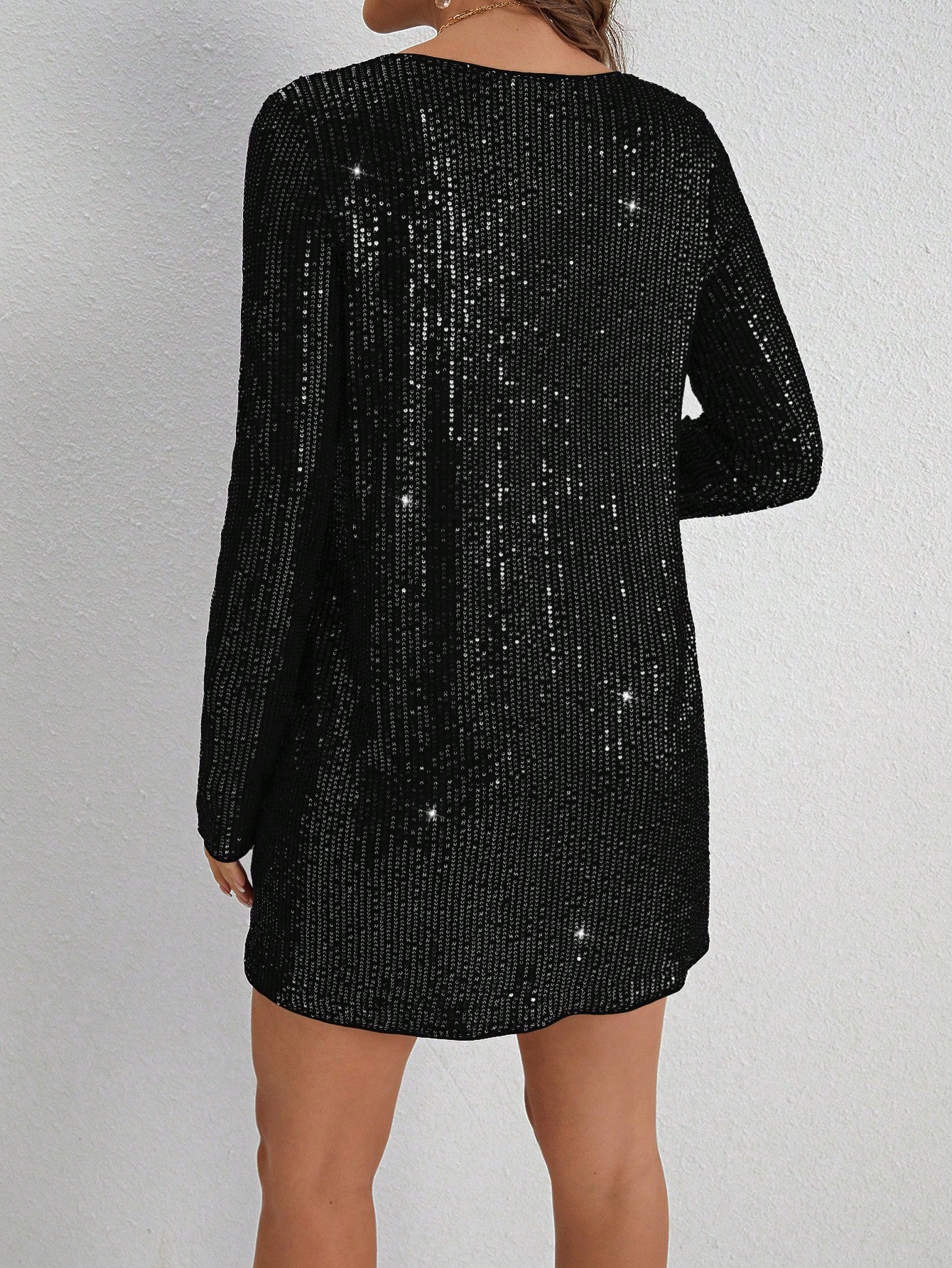 Women'S Round Neck Long Sleeve Sparkly Dress