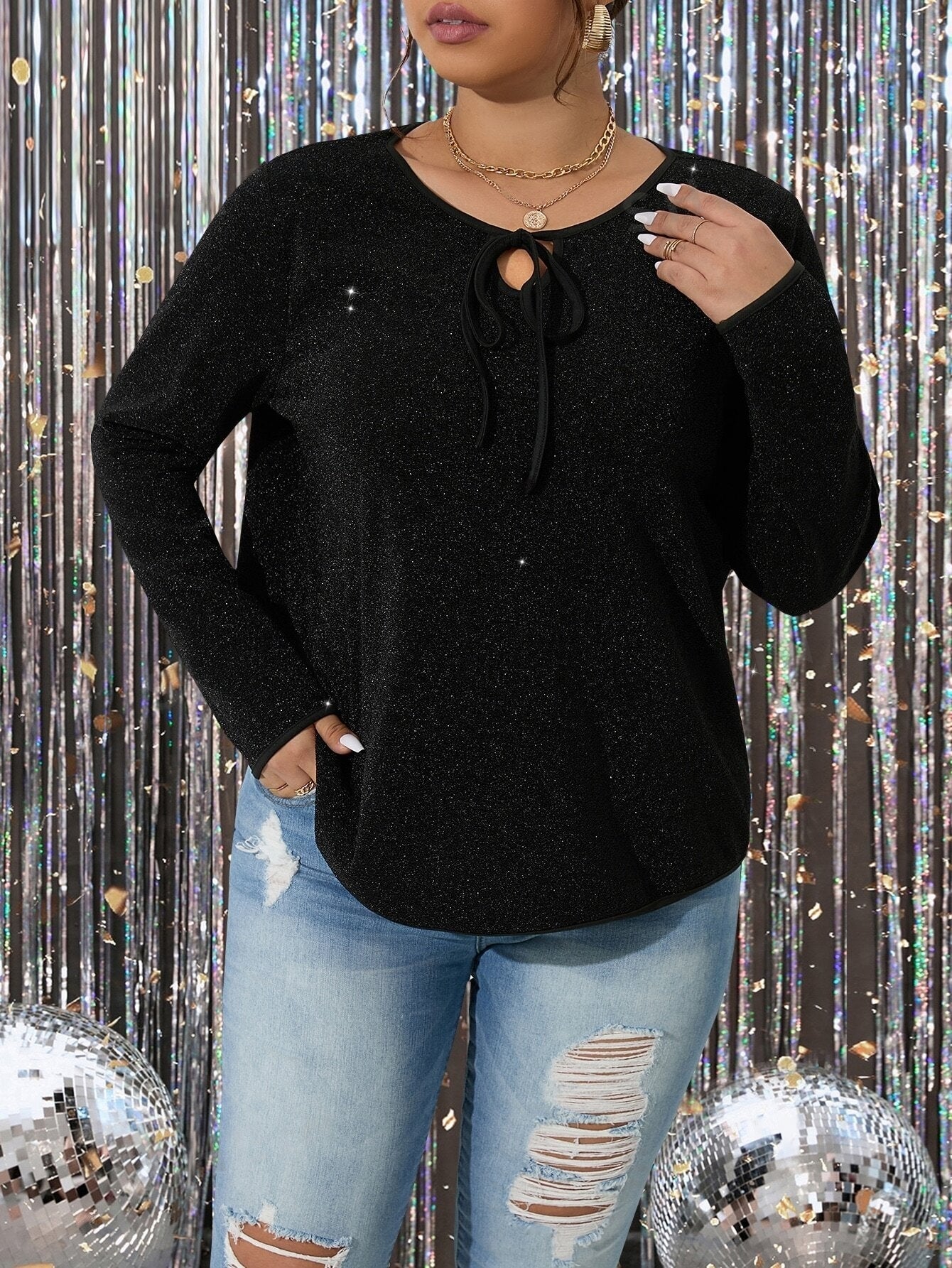 Tie Neck Glitter Top