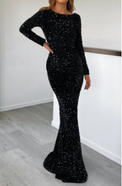 Bold  Belle Lace Up Backless Sequin Mermaid Hem Formal Dress