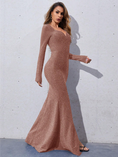 Sweetheart Neck Mermaid Style Glittery Slim Fit Dress