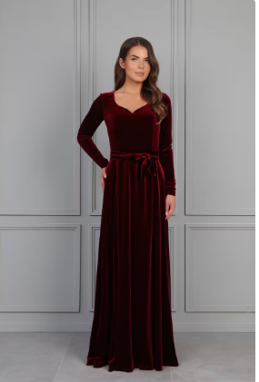 Dark Burgundy Bridesmaid Velvet Dress