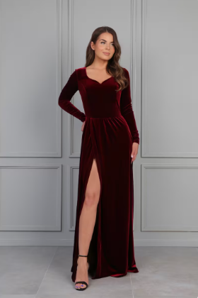 Dark Burgundy Bridesmaid Velvet Dress