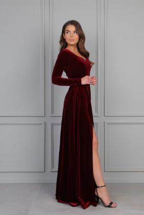 Dark Burgundy Bridesmaid Velvet Dress