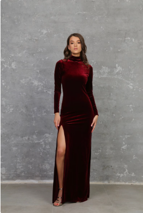 Dark Burgundy Bridesmaid Velvet Ball Gown Maxi Dress