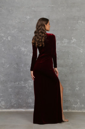 Dark Burgundy Bridesmaid Velvet Ball Gown Maxi Dress