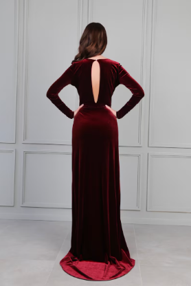Dark Burgundy Bridesmaid Velvet Ball Gowns Maxi Elegant Dress