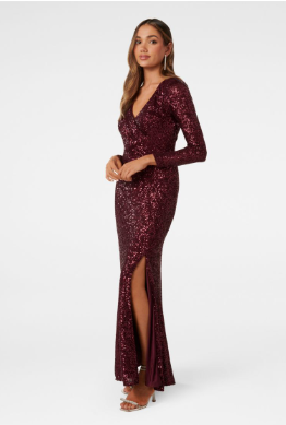 Laurie Petite Sequin Long Sleeve Gown