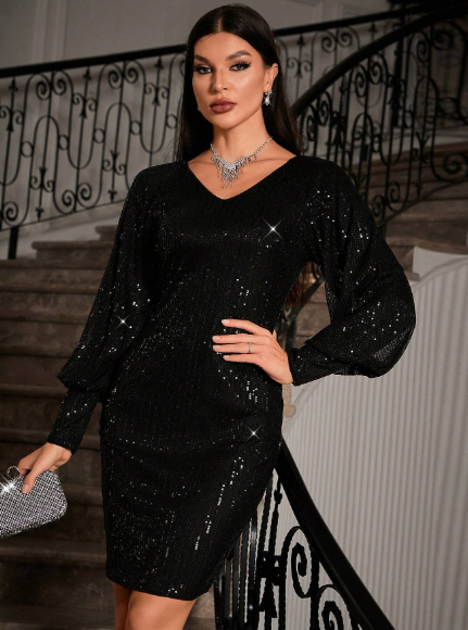 Bold Lantern Sleeve Sequin Dress