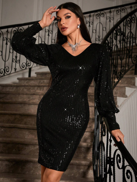 Bold Lantern Sleeve Sequin Dress