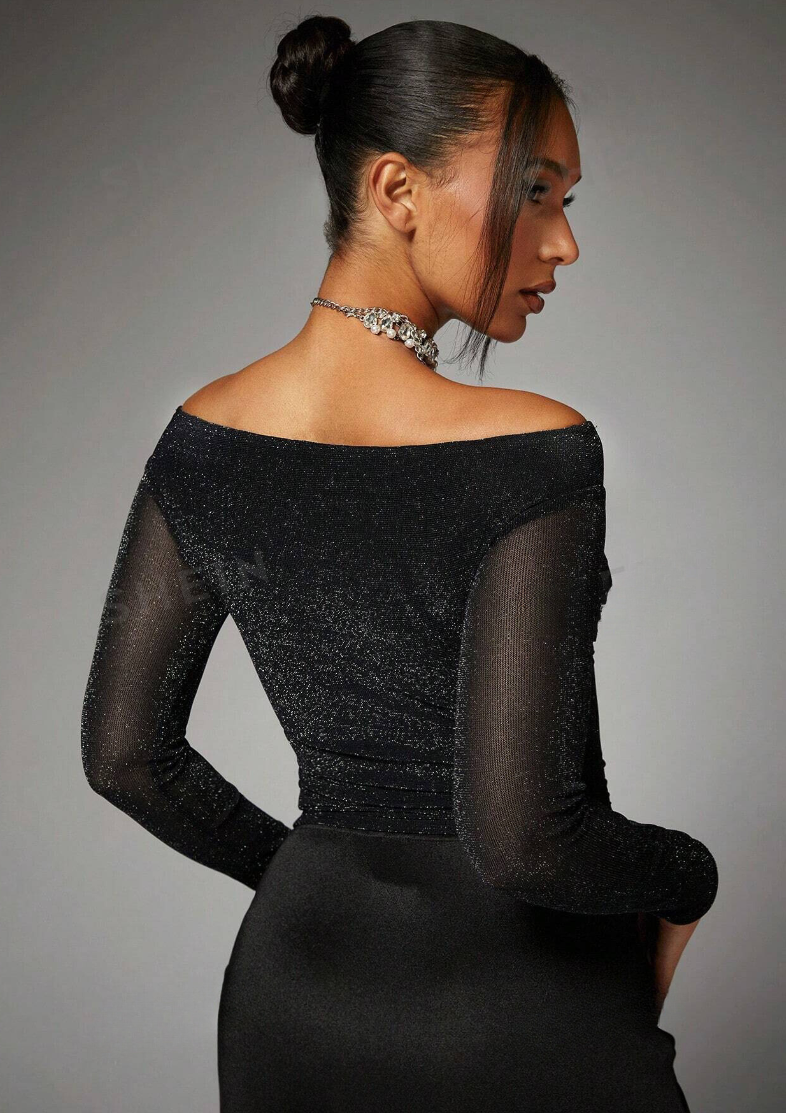 Off Shoulder Glitter Crop Top