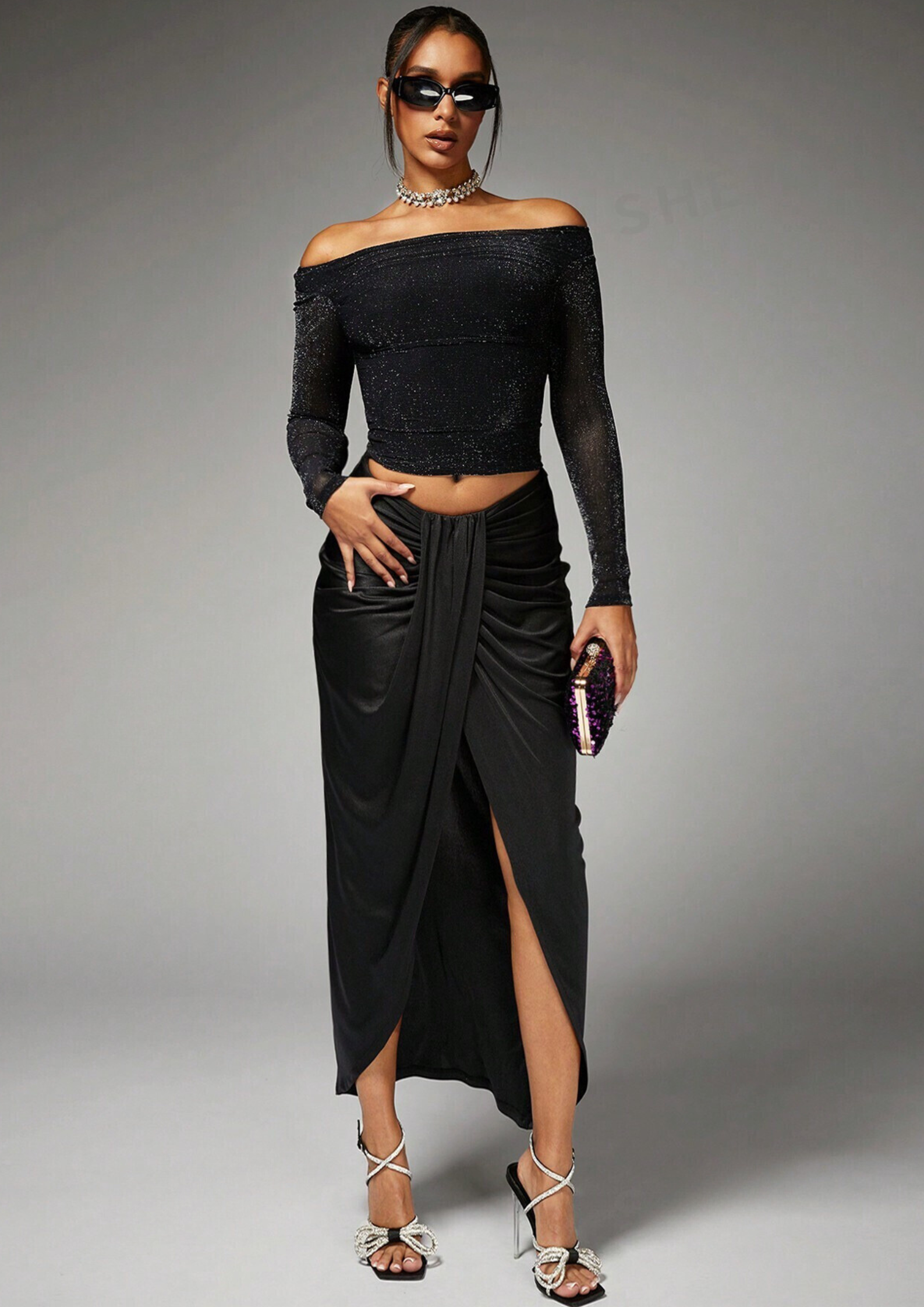 Off Shoulder Glitter Crop Top