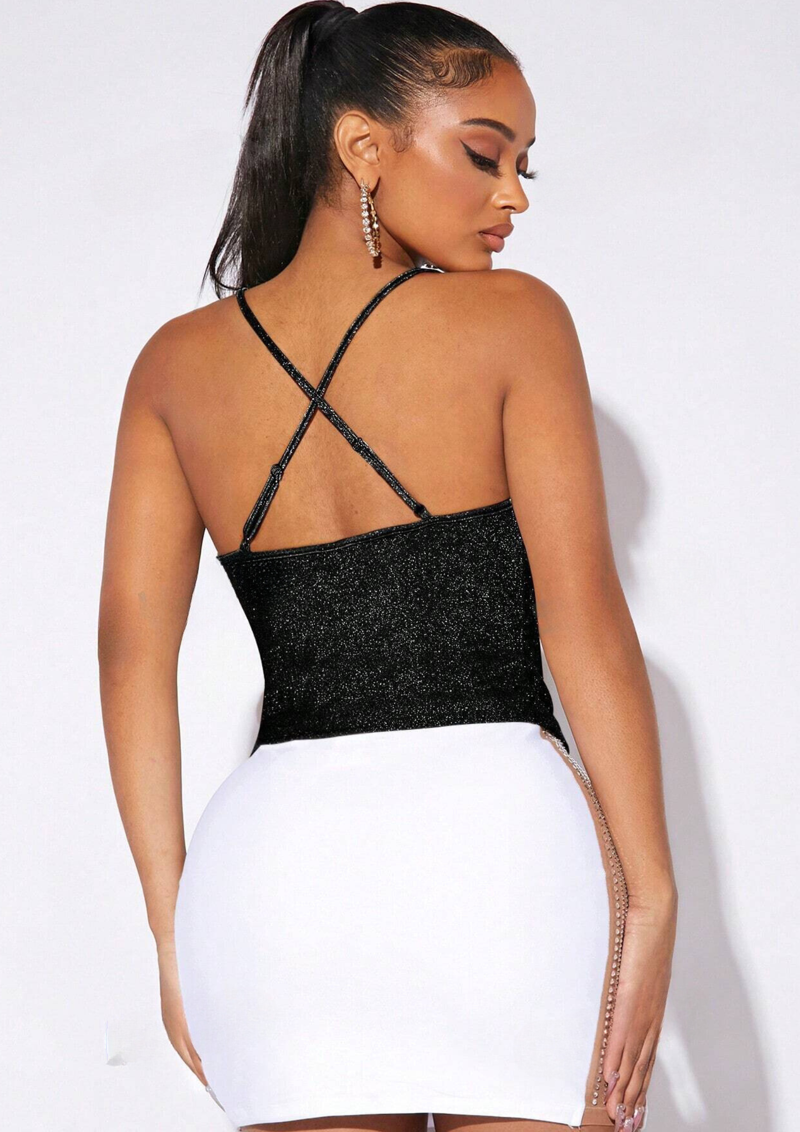 Drape Collar Glitter Camisole Top