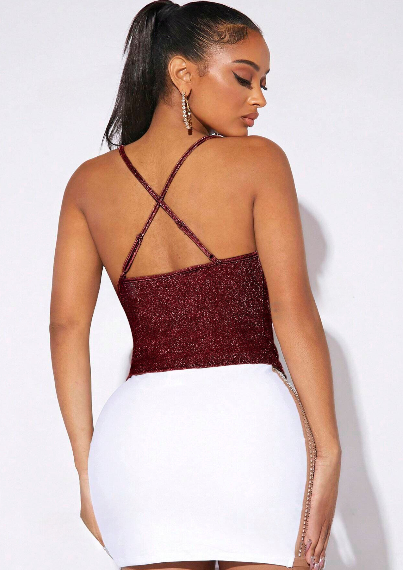 Drape Collar Glitter Camisole Top