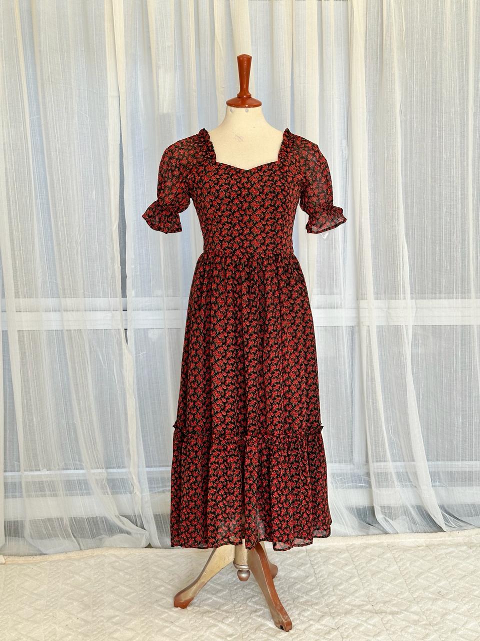 Bold Chiffon Floral Ruffle Hem Dress