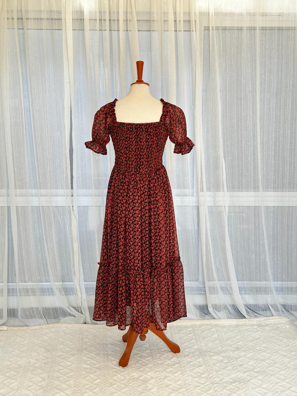 Bold Chiffon Floral Ruffle Hem Dress