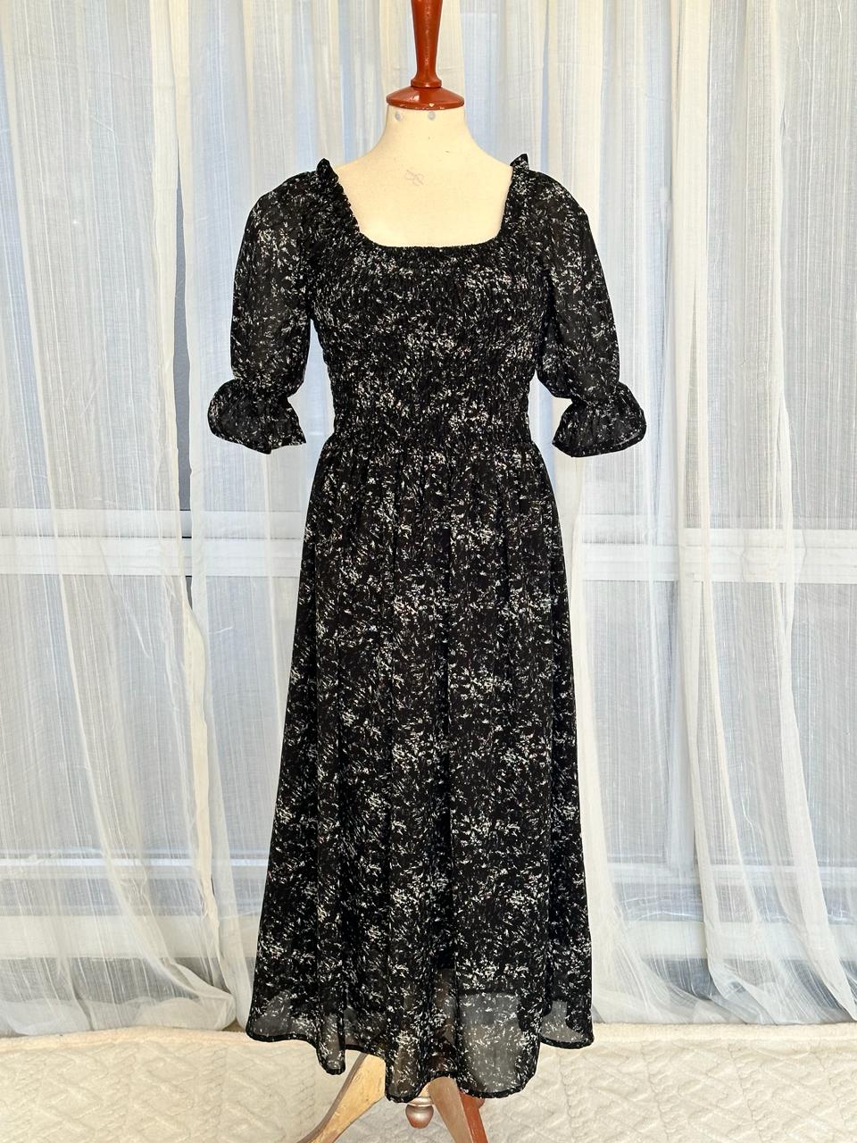 Bold MOD Chiffon Floral Ruffle Hem Dress