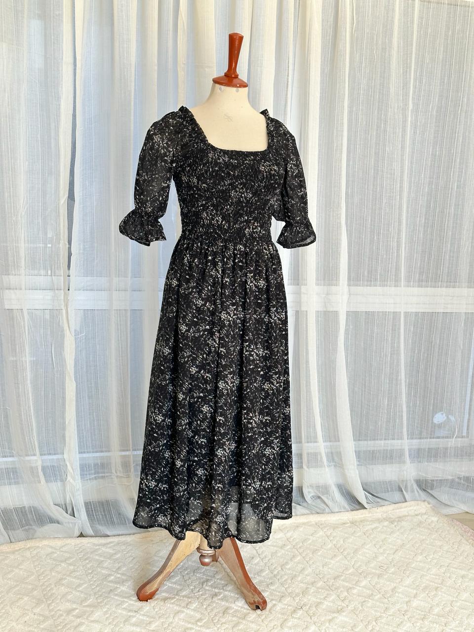 Bold MOD Chiffon Floral Ruffle Hem Dress