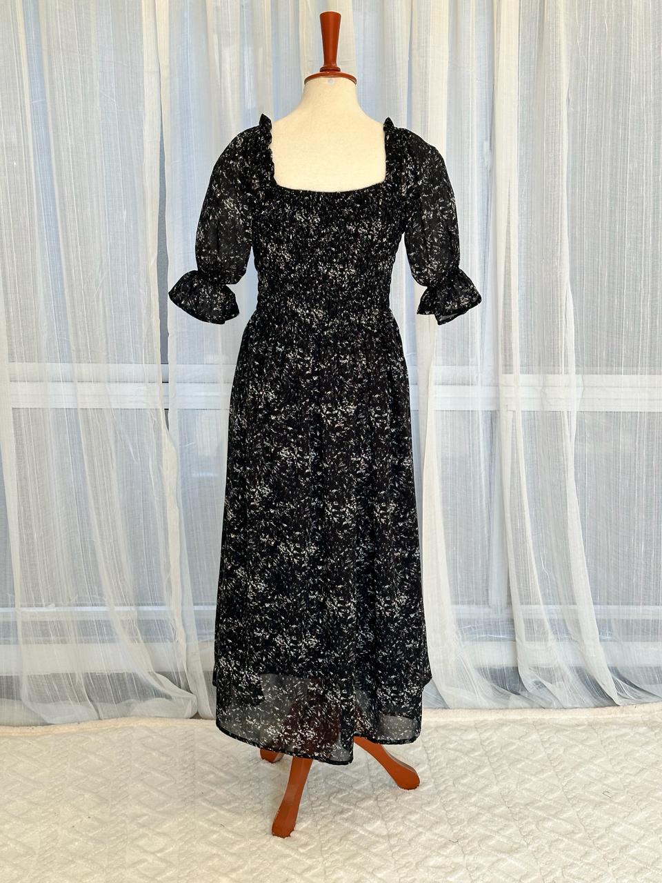 Bold MOD Chiffon Floral Ruffle Hem Dress