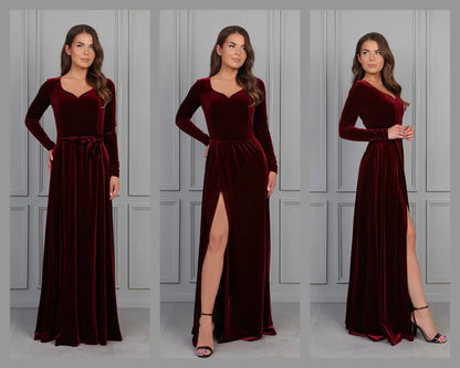 Dark Burgundy Bridesmaid Velvet Dress